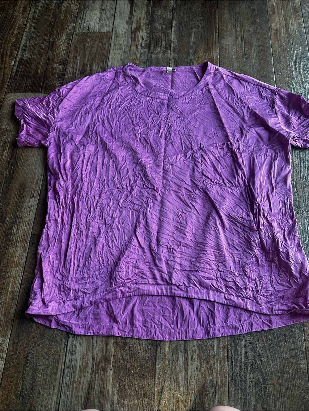 Lunya Women’s 100% Silk Washable Pajama Top Purple Short Sleeve Pocket Size L